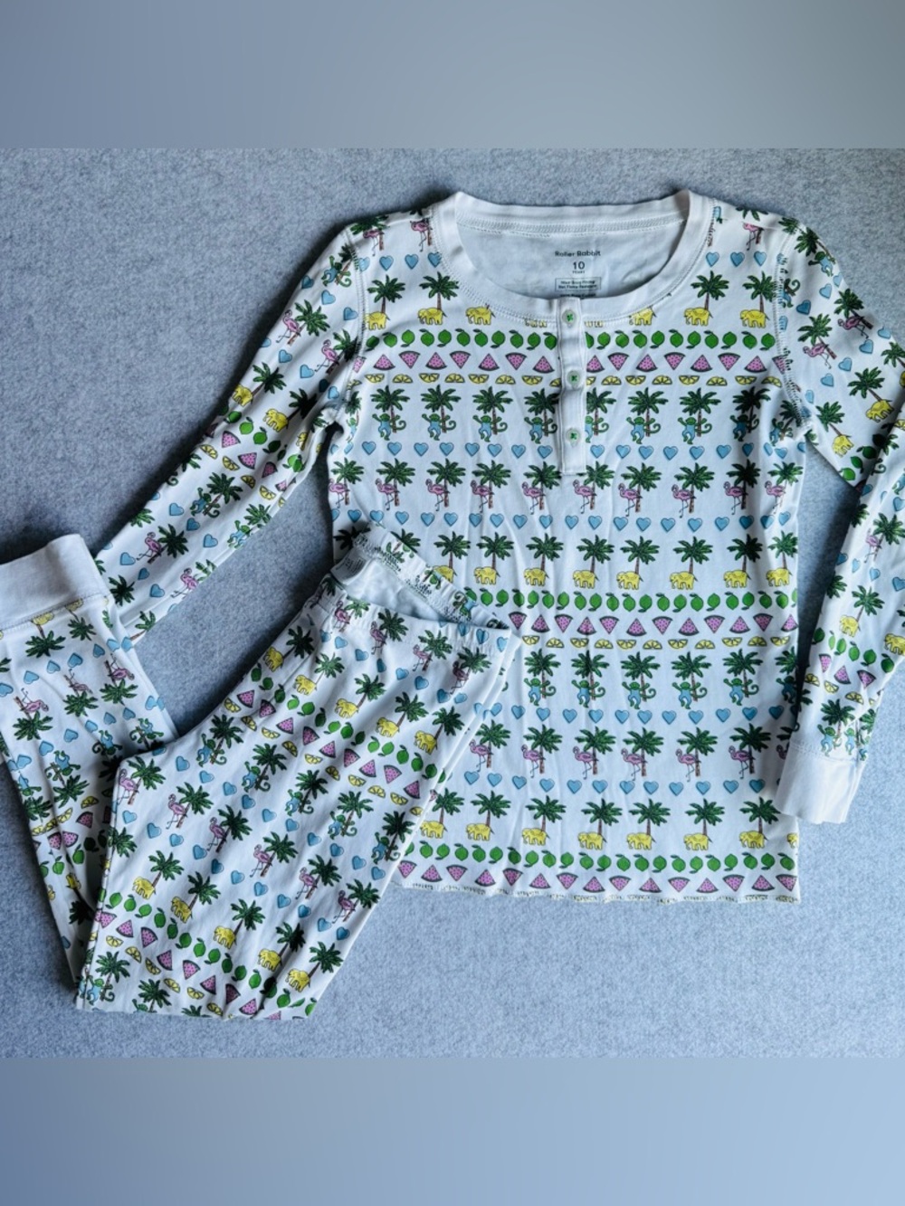 Roller Rabbit Kids Palm Beach Monkey Print Pajamas Size 10Y
